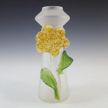 (image for) Kralik Art Nouveau Yellow & Green Frosted Glass Flower Vase