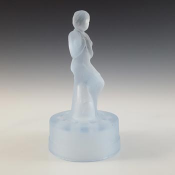 (image for) Sowerby Art Deco Blue Glass Seated Nude Lady Figurine