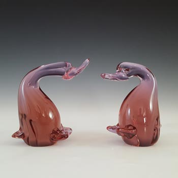 (image for) Pair of Vintage Hand Blown Pink Glass Ducks