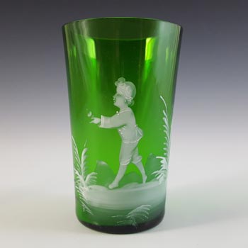 (image for) Mary Gregory Victorian Hand Enamelled Green Glass Tumbler