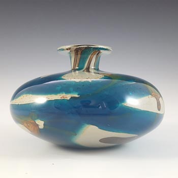 (image for) Mdina 'Tiger' Maltese Blue & Brown Glass Squat Vase - Signed