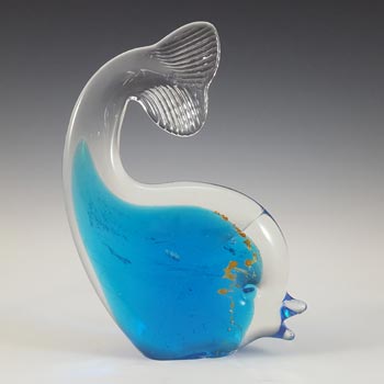 (image for) Mdina Maltese Blue, Yellow & Clear Glass Fish Sculpture - SIGNED