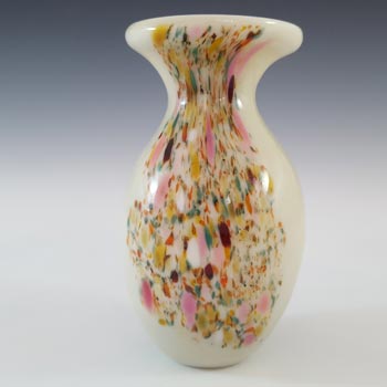 Mdina Cream Speckled Maltese Glass Vintage Vase - Signed