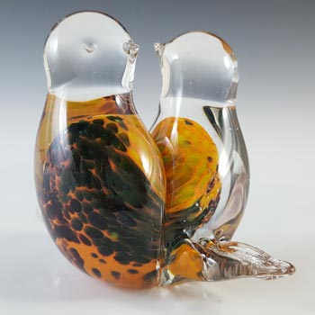 Mdina Maltese Orange & Black Glass Lovebirds Sculpture - Signed