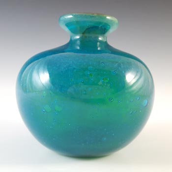 Mdina Bubbly Maltese Blue & Yellow Vintage Glass 'Globe' Vase