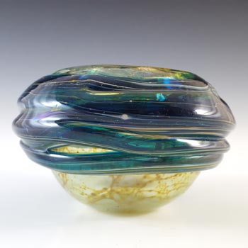 (image for) Mdina Maltese Blue & Yellow Glass Vase w/ Applied Strapping - SIGNED