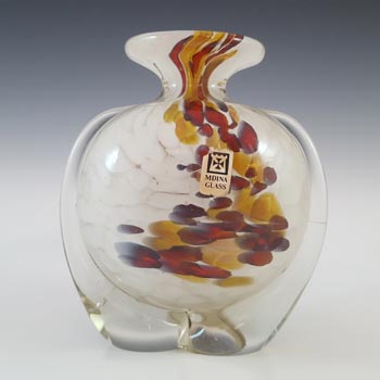 (image for) Mdina Maltese Brown & White Vintage Glass 'Side Stripe' Vase - Signed