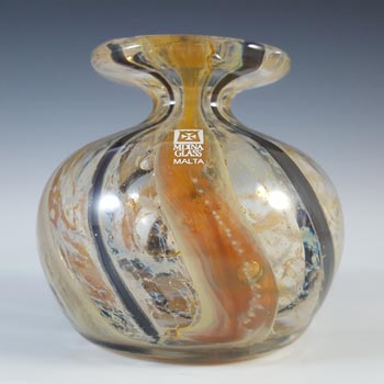 Mdina Maltese Brown & Black Striped Glass Vase - SIGNED & LABELLED