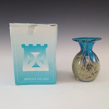 (image for) Mdina 'Blue Crizzle' Maltese Blue & Sandy Glass Vase - Boxed & Signed