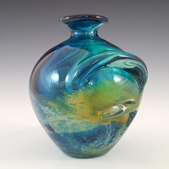 (image for) Mdina 'Blue Summer' Maltese Blue & Yellow Glass 'Pulled Ear' Vase - Signed