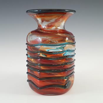 (image for) Mdina Trailed Maltese Vintage Red & Blue Glass Vase - Signed