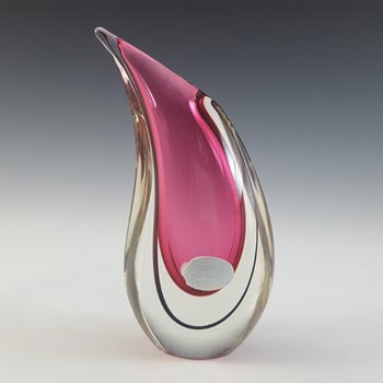 LABELLED Oball Murano Pink & Black Sommerso Glass Teardrop Vase