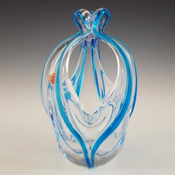 (image for) LABELLED Chinese Blue & Clear Glass Basket by Crystal Brand