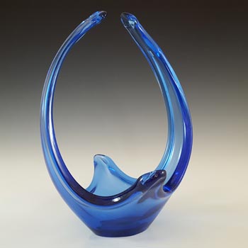 (image for) Viartec Murano Style Blue Spanish Glass Basket Sculpture Bowl