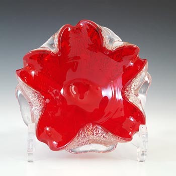 Murano Italian Red Glass & Silver Leaf Bowl / Ashtray