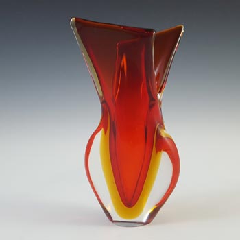 (image for) Murano Italian Red & Amber Sommerso Glass Vintage Vase