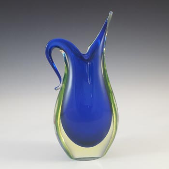 Murano Blue & Uranium Yellow Sommerso Glass Vintage Vase