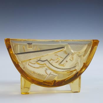 (image for) Sowerby Art Deco Amber Glass "Sunburst/Sunray" Bowl - Marked