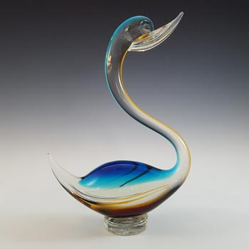 (image for) Murano Vintage Blue & Amber Sommerso Glass Swan Figurine