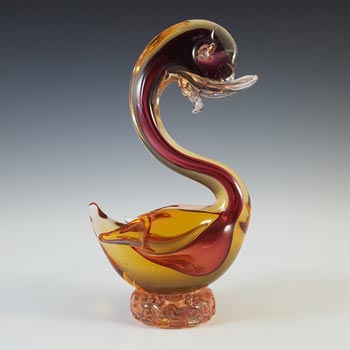 (image for) Murano / Venetian Brown & Amber Sommerso Glass Swan Sculpture