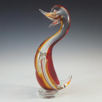 Murano Vintage Red & Amber Venetian Glass Duck Figurine