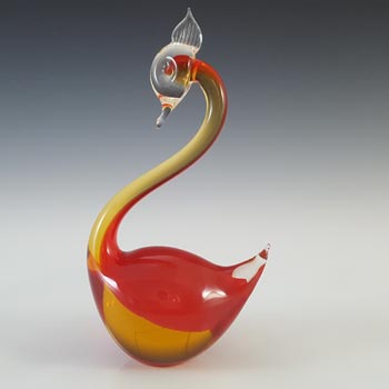 Murano Vintage Red & Amber Venetian Glass Swan Figurine