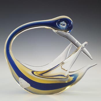 (image for) Ferro & Lazzarini Murano Blue & Amber Sommerso Glass Swan