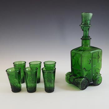 (image for) Taiwanese Empoli Style Green Glass Car Decorative Bottle & Glasses