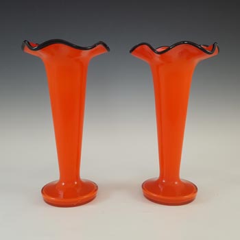 (image for) Welz Pair of Czech Red & Black Glass Art Deco Tango Vases