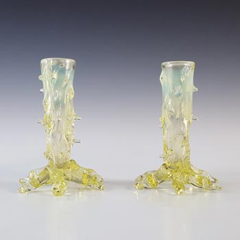 (image for) John Walsh Pair of Vaseline / Uranium Glass Thorn Vases