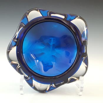 (image for) Whitefriars #9625 Blue Glass Vintage Lobed Bowl / Ashtray