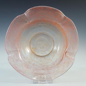 (image for) SIGNED Vasart Pink/Peach Bubbly Mottled Glass Bowl
