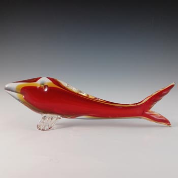 (image for) Aldo Bon Murano Red & Amber Sommerso Glass Fish Figurine