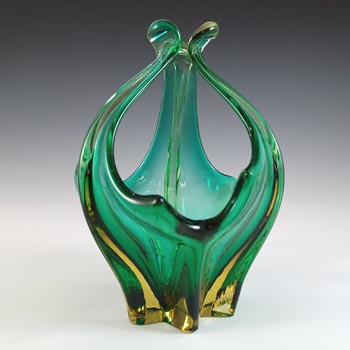 (image for) Cristallo Venezia Murano Green & Amber Sommerso Glass Vase / Bowl