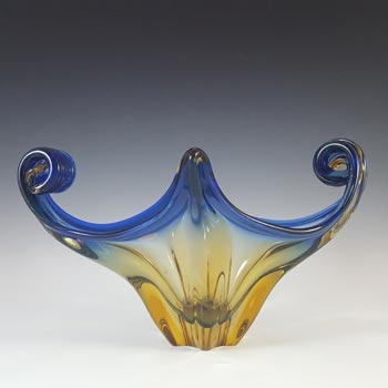 (image for) Murano Blue & Amber Cased Glass Vintage Sculpture Bowl