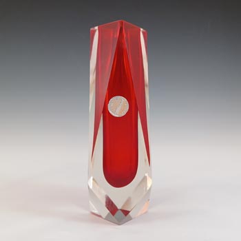 (image for) Murano Faceted Red & Clear Sommerso Glass Block Vase