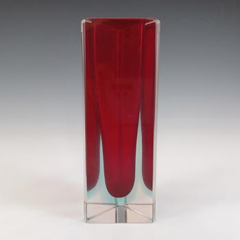 Murano Faceted Red & Blue Sommerso Glass Block Vase