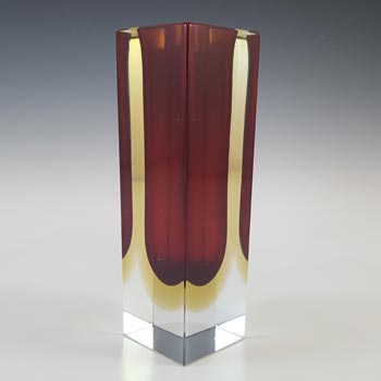 Murano Faceted Red & Amber Sommerso Glass Italian Vase