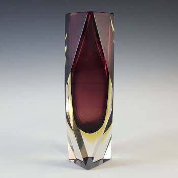 (image for) Murano Faceted Purple & Amber Sommerso Glass Block Vase