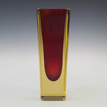 Murano Faceted Red & Amber Sommerso Glass Venetian Vase