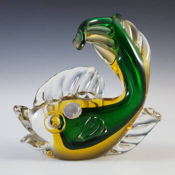 (image for) Murano / Venetian Green & Amber Sommerso Glass Fish Sculpture