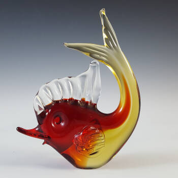 (image for) Murano / Venetian Red & Amber Sommerso Glass Fish Sculpture