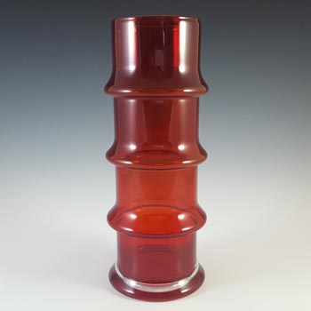(image for) Riihimaki #1532 Riihimaen Lasi Oy Red Hooped Cased Glass Vase