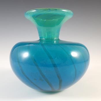 (image for) Mdina 'Ming' Maltese Blue & Green Glass Squat Vase - Signed