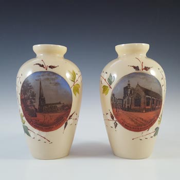(image for) Pair of Victorian Hand Painted / Enamelled Glass Church Vases