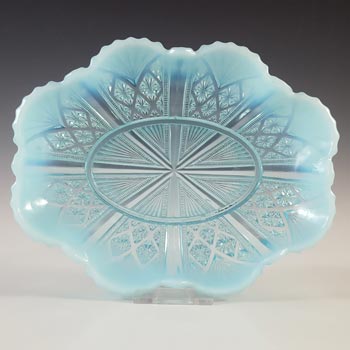 (image for) Davidson 1900s Blue Pearline Glass 6.75" Lords & Ladies Bowl