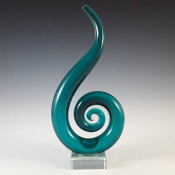 (image for) Murano Style Chinese Turquoise & Clear Glass Abstract Sculpture