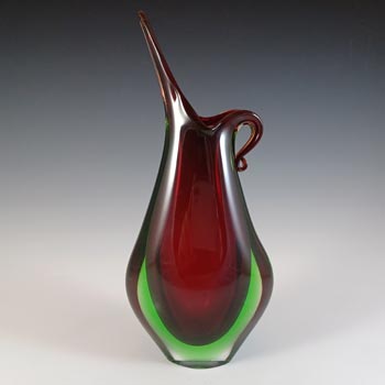 Murano Venetian Red & Uranium Green Sommerso Glass Vase