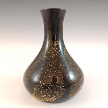 (image for) Stuart Strathearn Black & Gold Leaf Vintage 1980's Glass Vase