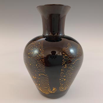 (image for) Stuart Strathearn Ebony (Black) & Gold Leaf Vintage Glass Vase